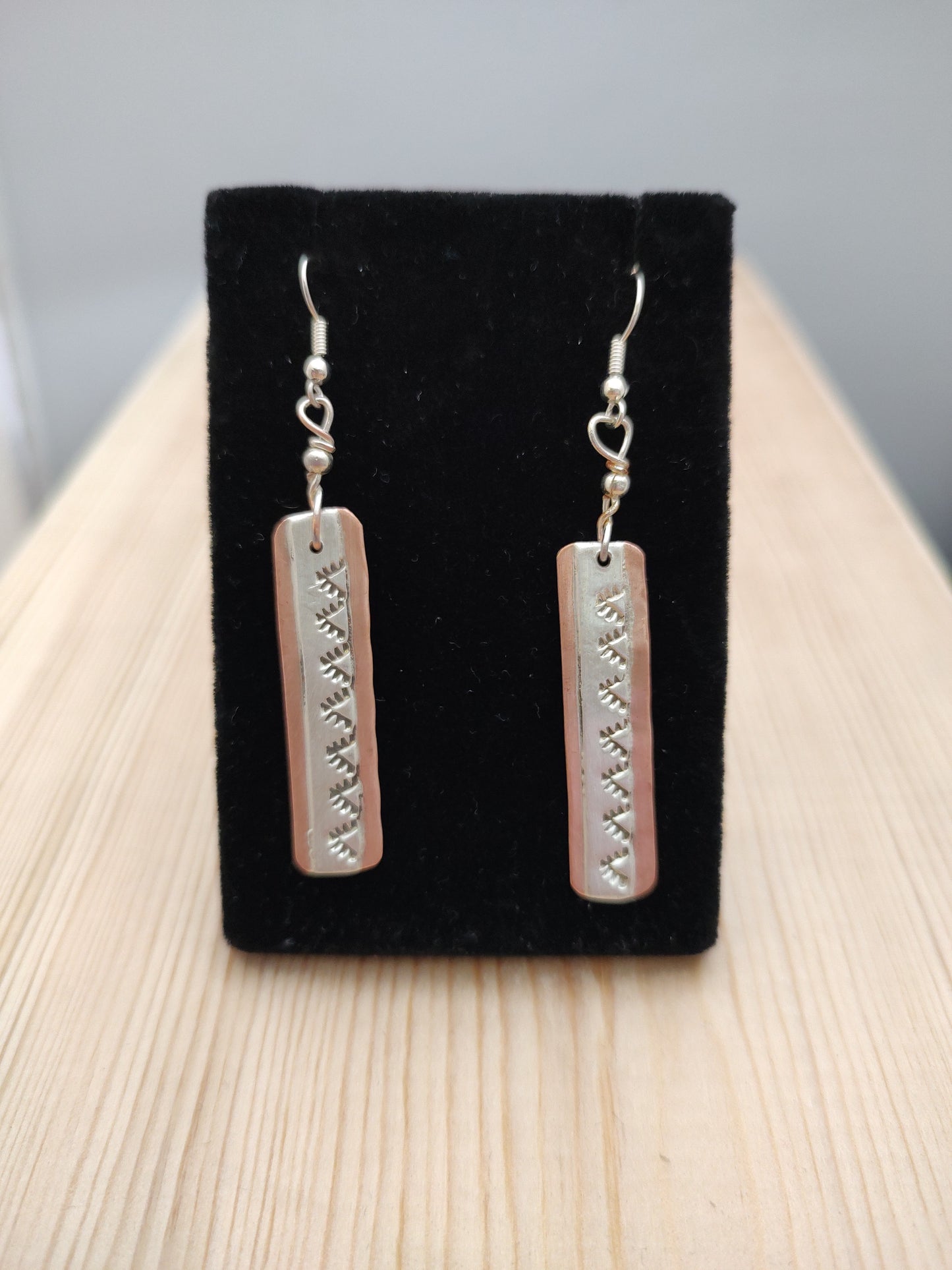 Silver and Brass Dangle Bars Earrings with Stamps