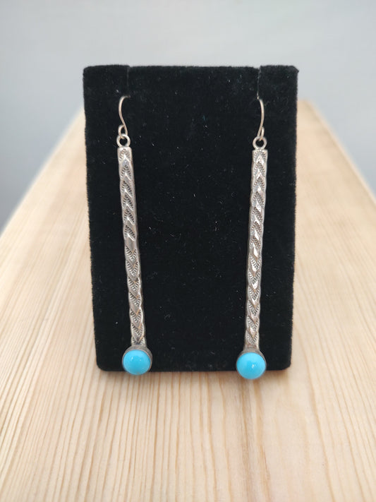 Sleeping Beauty Turquoise Bar Dangle Hook Earrings