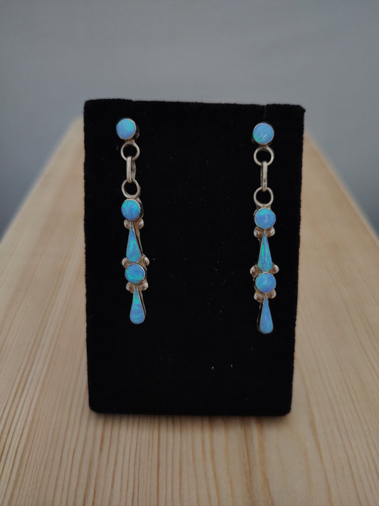 Blue Opal Dangle Post Earrings