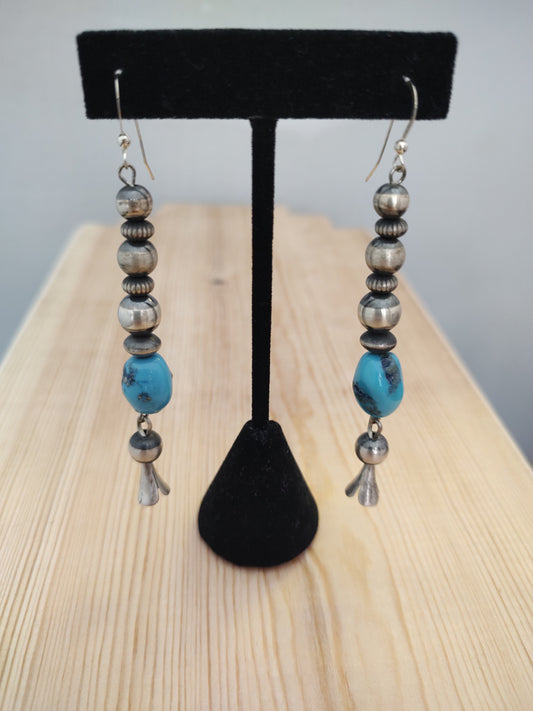 Sleeping Beauty Turquoise with Navajo Pearl Dangle Hook Earrings