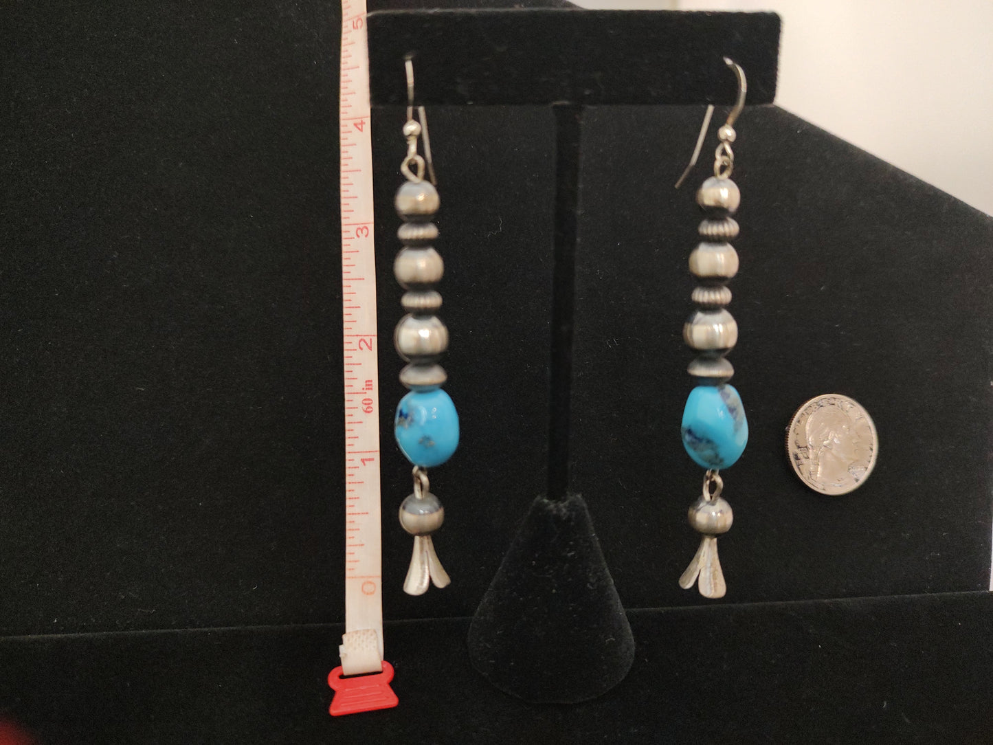 Sleeping Beauty Turquoise with Navajo Pearl Dangle Hook Earrings