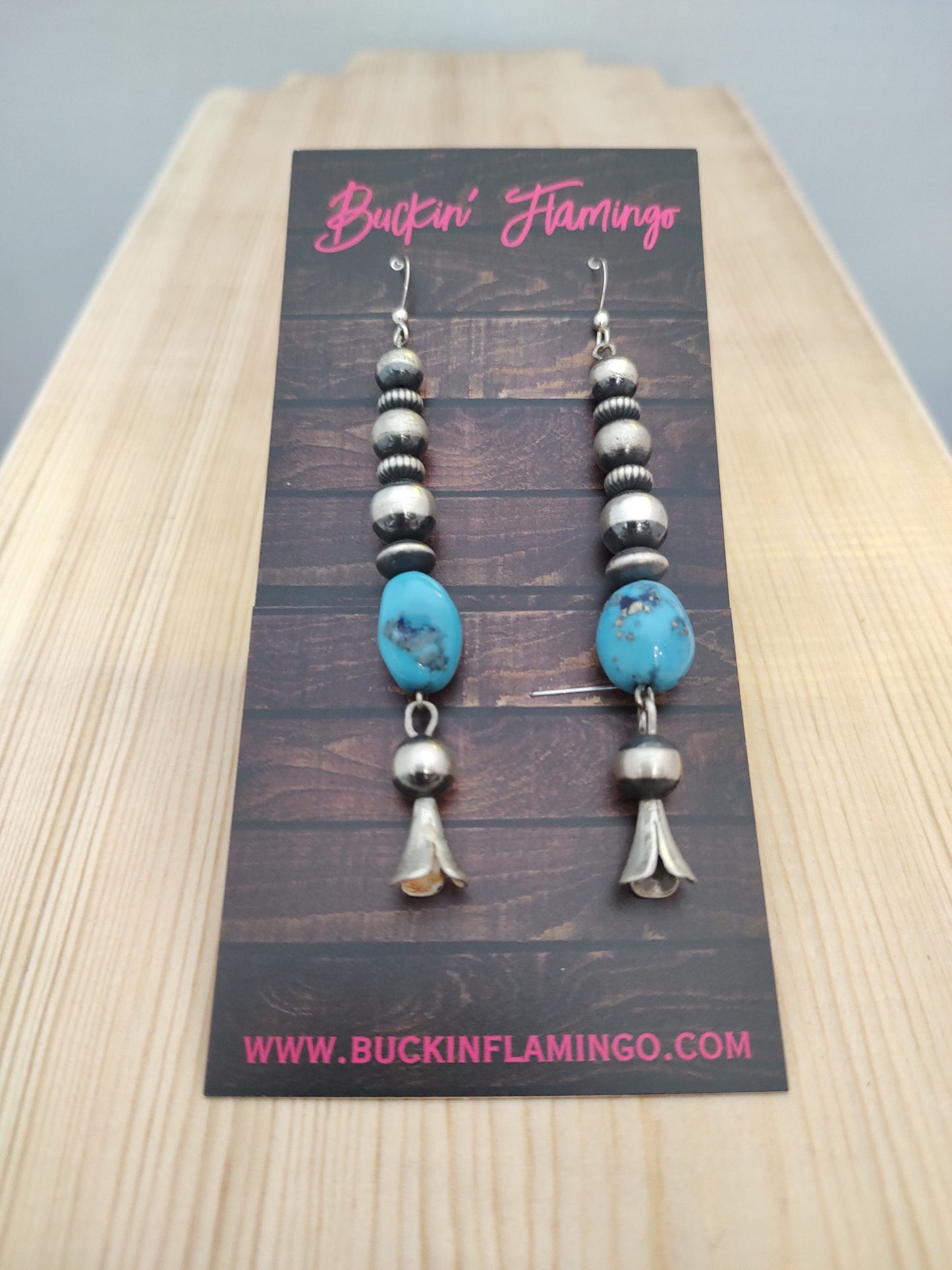 Sleeping Beauty Turquoise with Navajo Pearl Dangle Hook Earrings