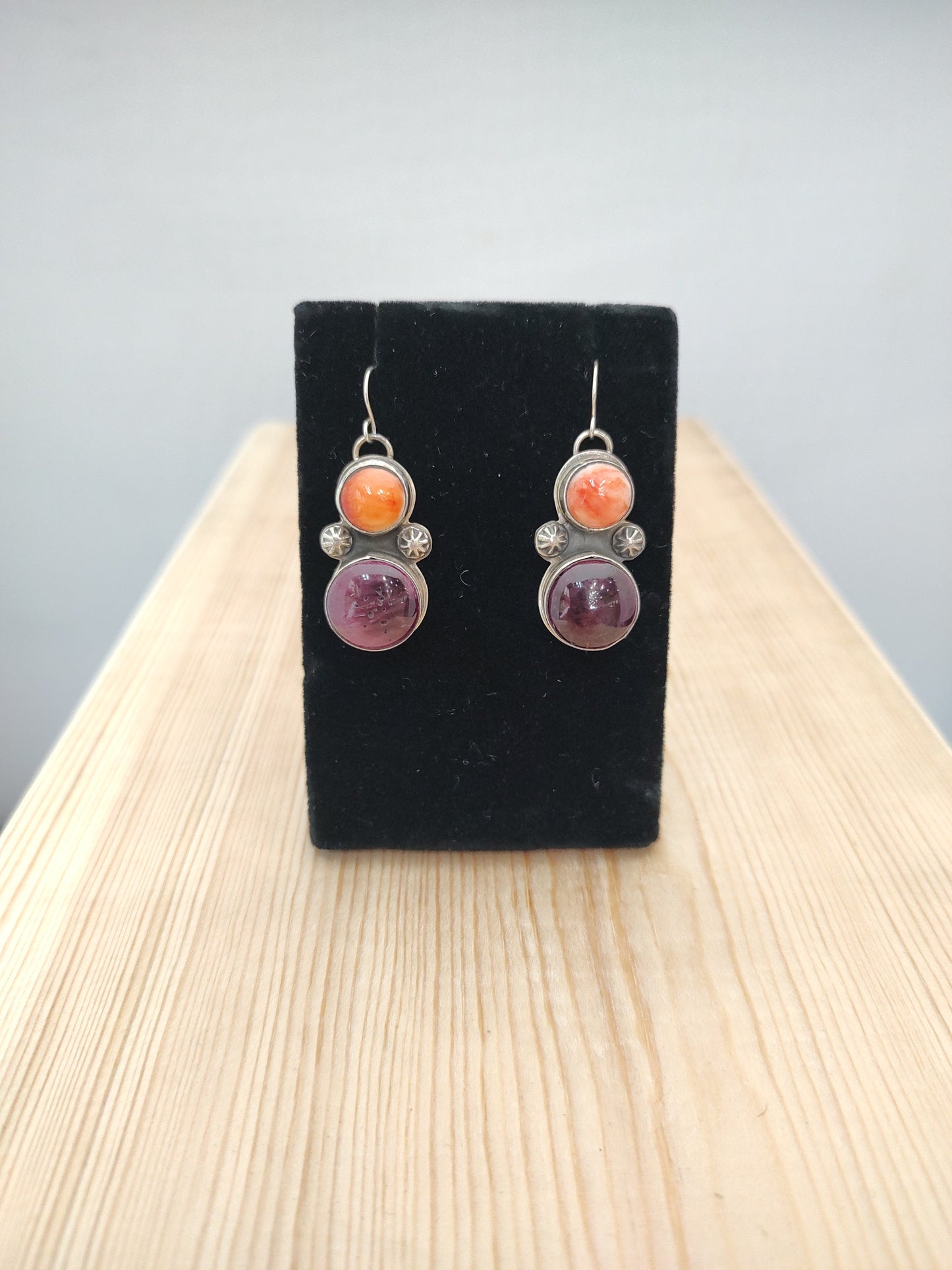 Purple and Orange Spiny Oyster Dangle Hook Earrings