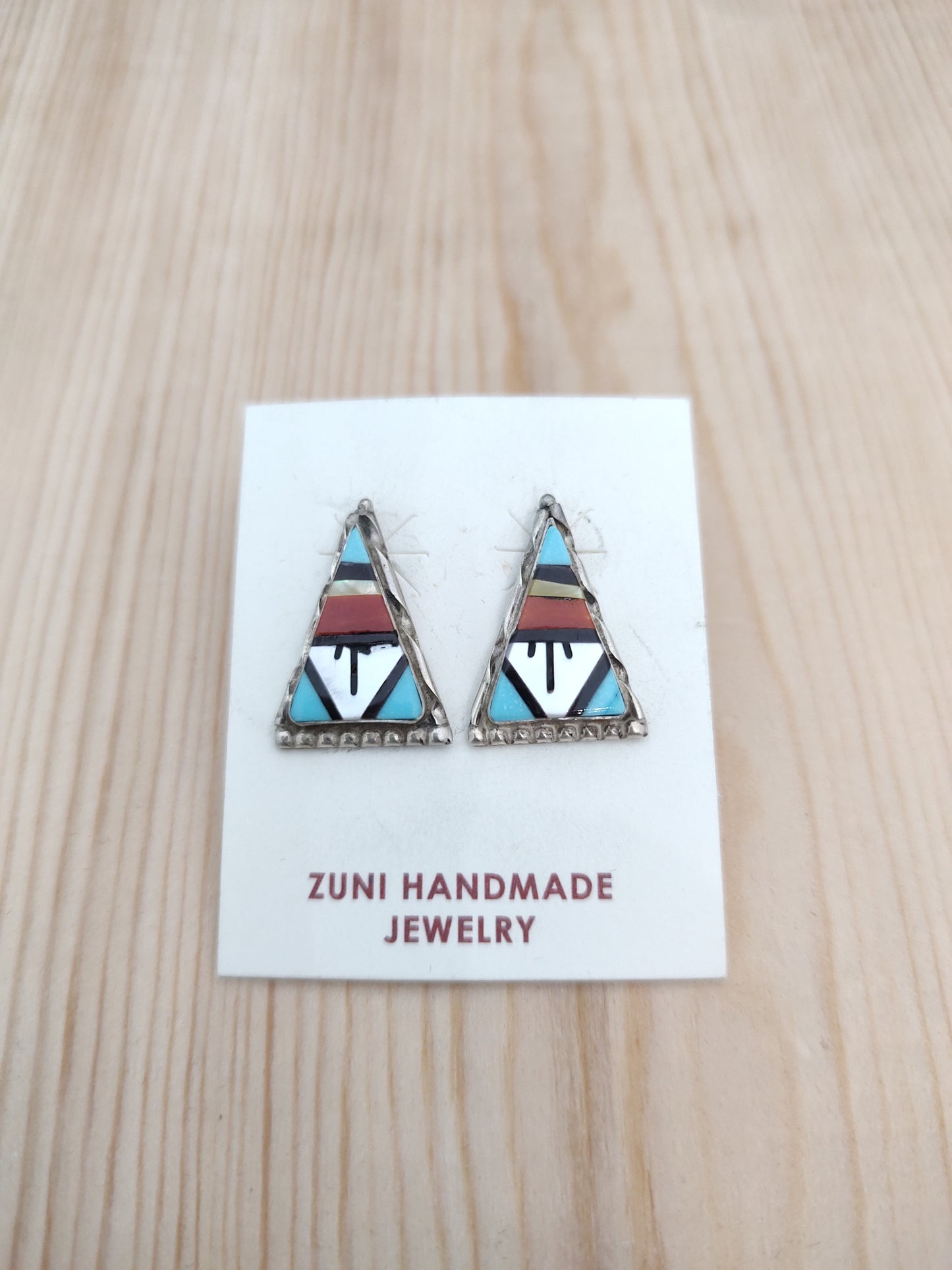 Mother of Pearl, Coral, Black Jet, and Turquoise Inlay in Post Earrings