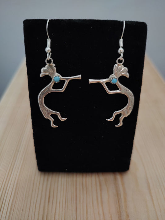 Sleeping Beauty Turquoise on Silver Kokopelli Earring with Hooks