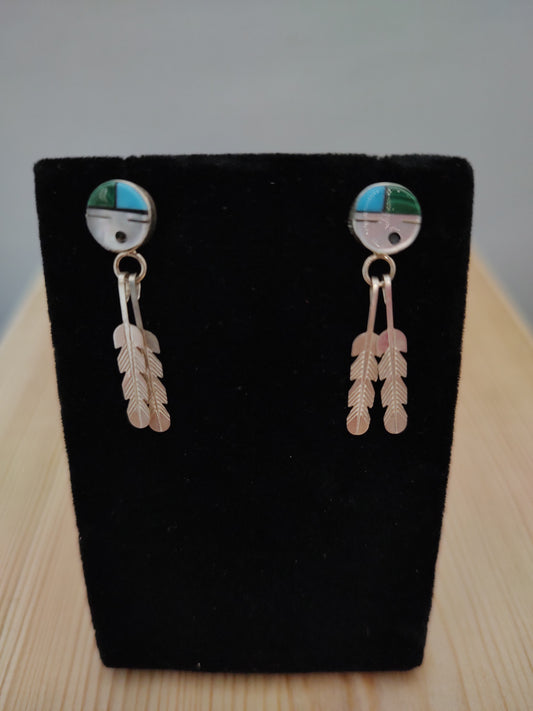 Malachite, Sleeping Beauty, Mother of Pearl and Black Jet in Post Dangle Earrings