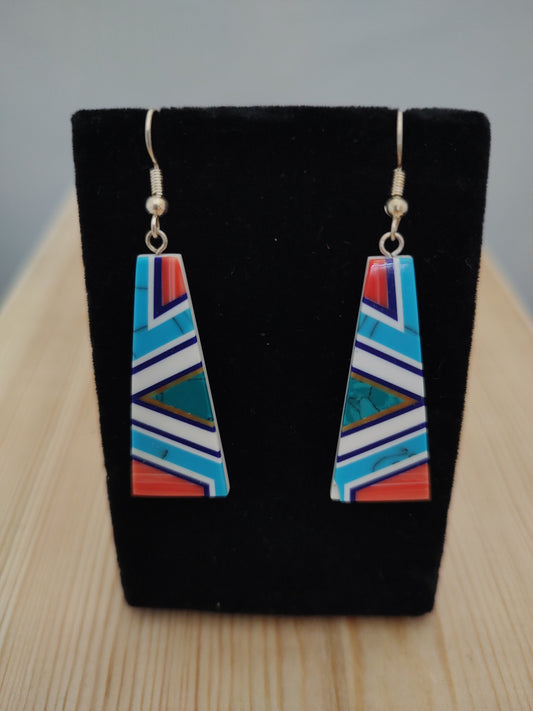 Spiny Oyster, Lapis, Bone, and Turquoise on Hook Earrings