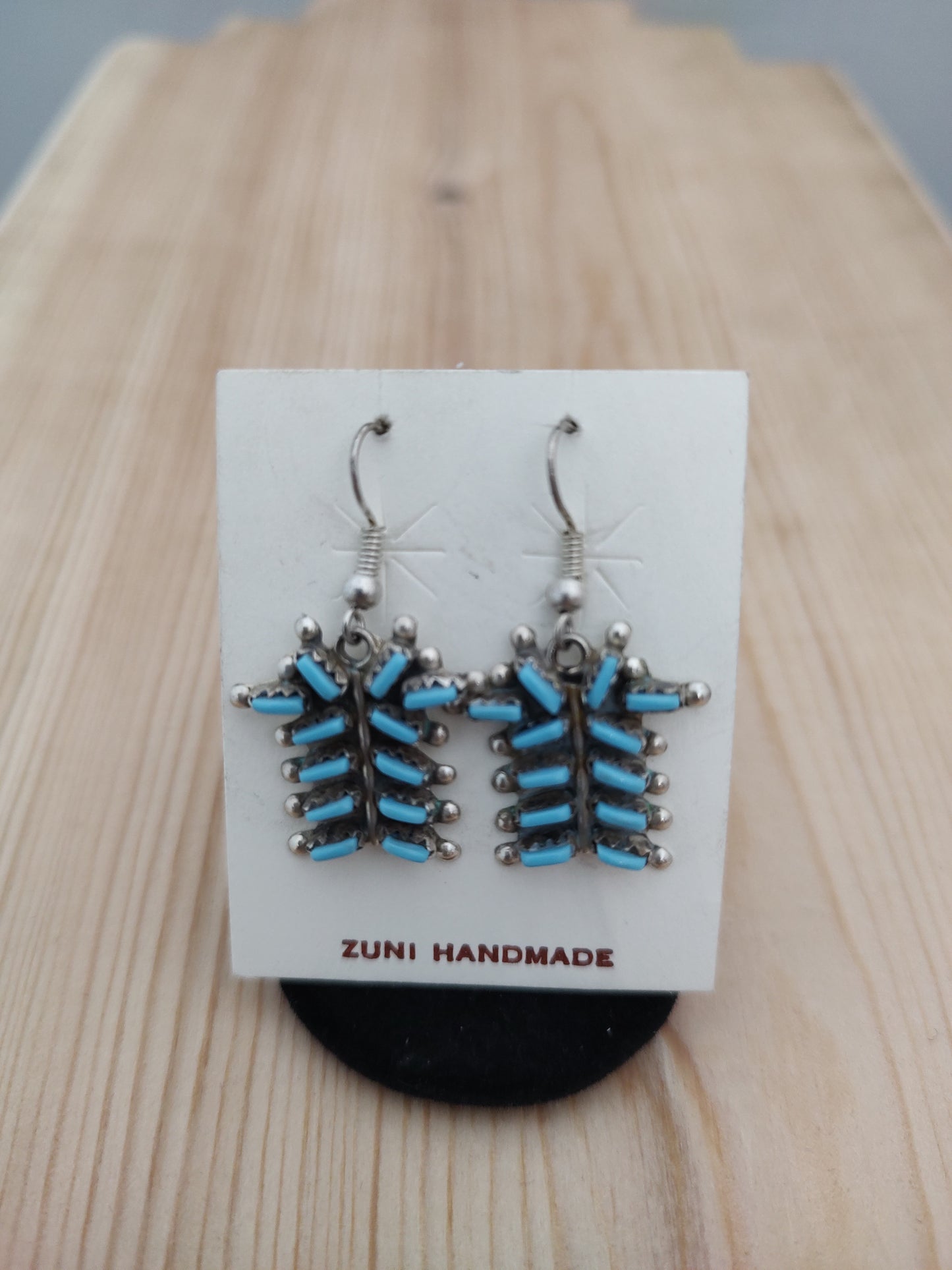 Sleeping Beauty Zuni Needlepoint Turquoise Hook Earrings