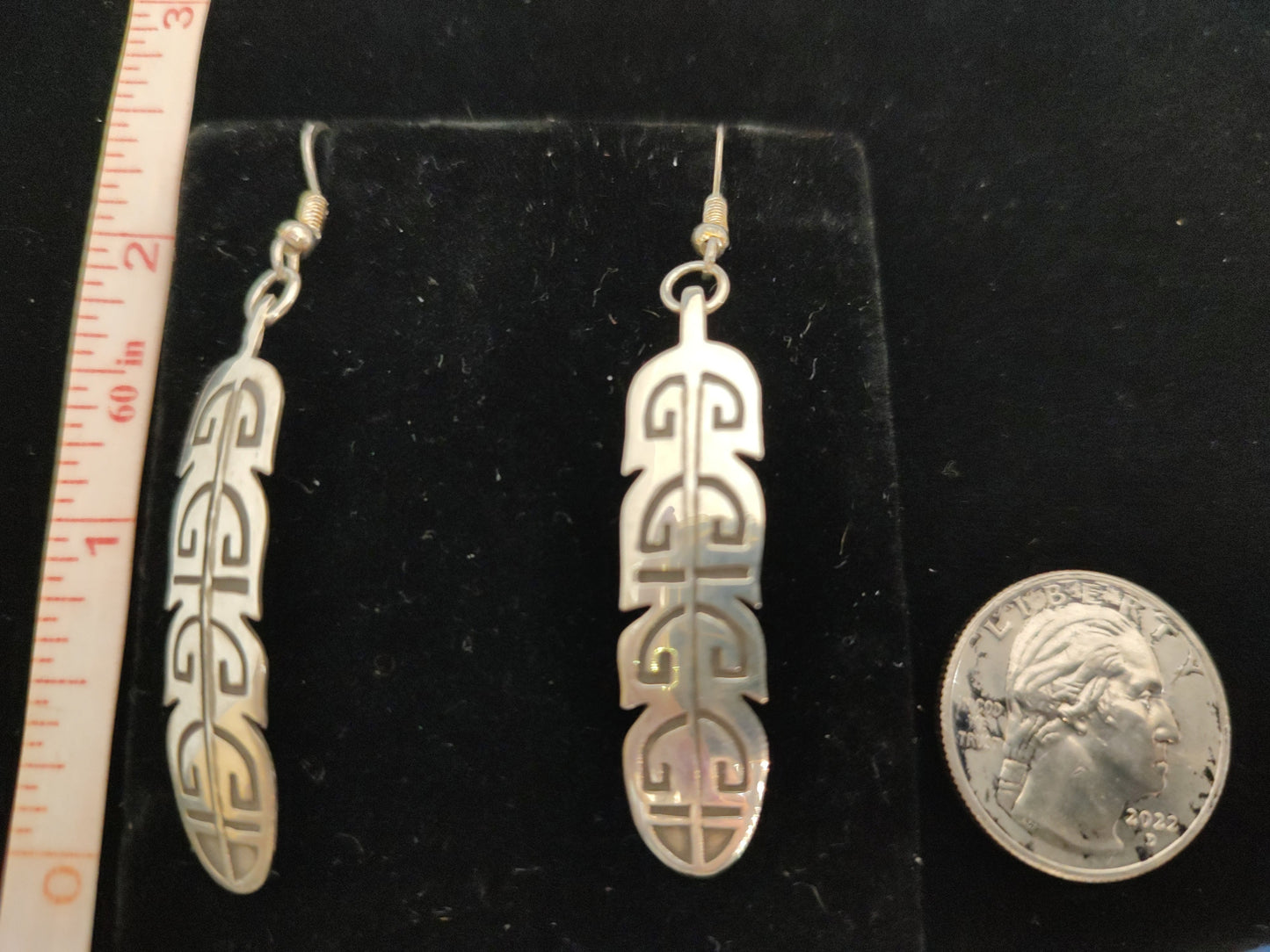 Sterling Silver Feather on Dangle Hook Earrings