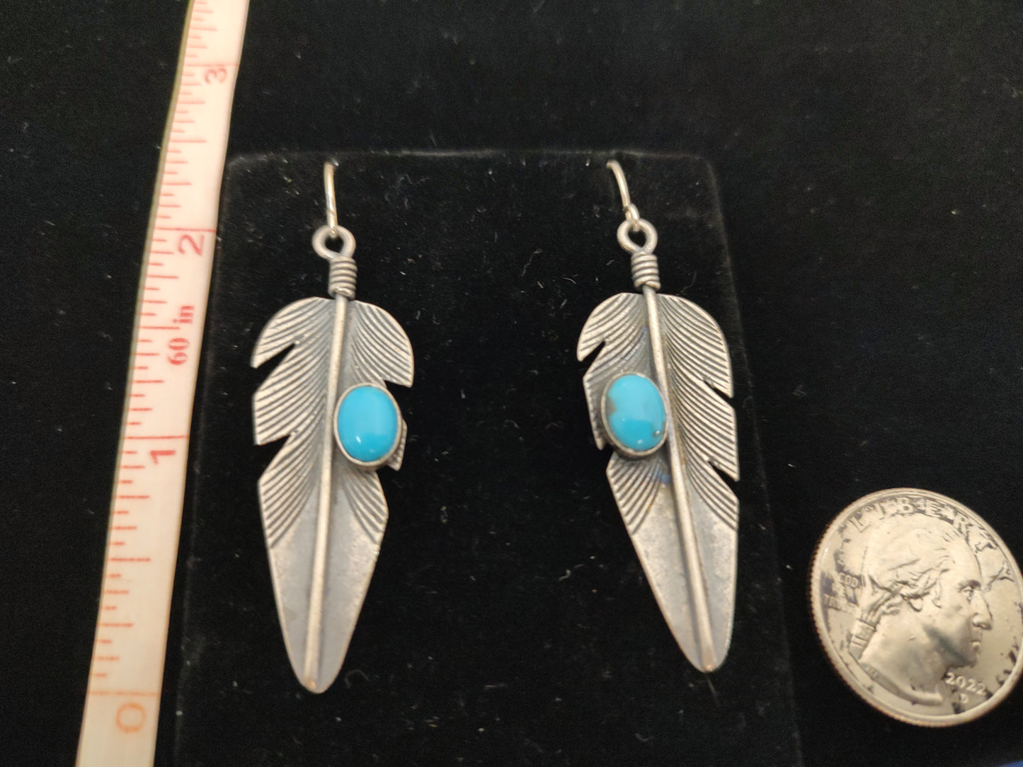 Kingman Turquoise on the Silver Feather with Hook Earrings