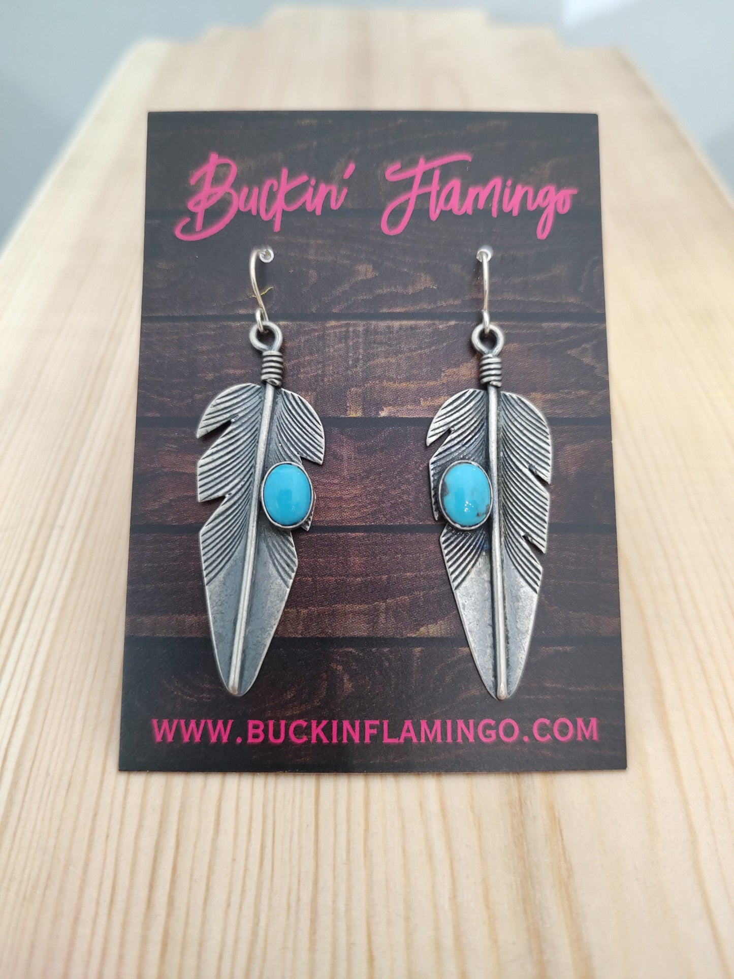 Kingman Turquoise on the Silver Feather with Hook Earrings