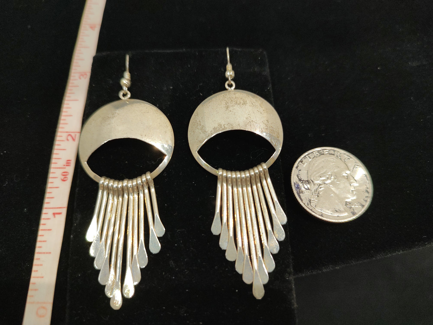 Silver Round Dangle Hook Earrings