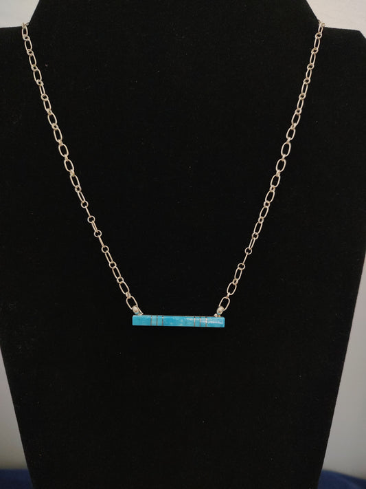 Turquoise Bar Necklace 18-inch Small Paperclip Chain