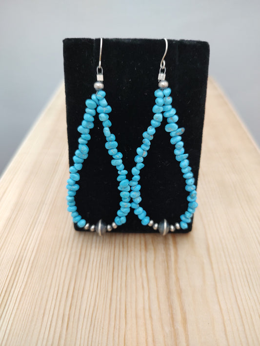 Sleeping Beauty Turquoise with Navajo Pearl in Teardrop Shape Dangle Hook Earrings