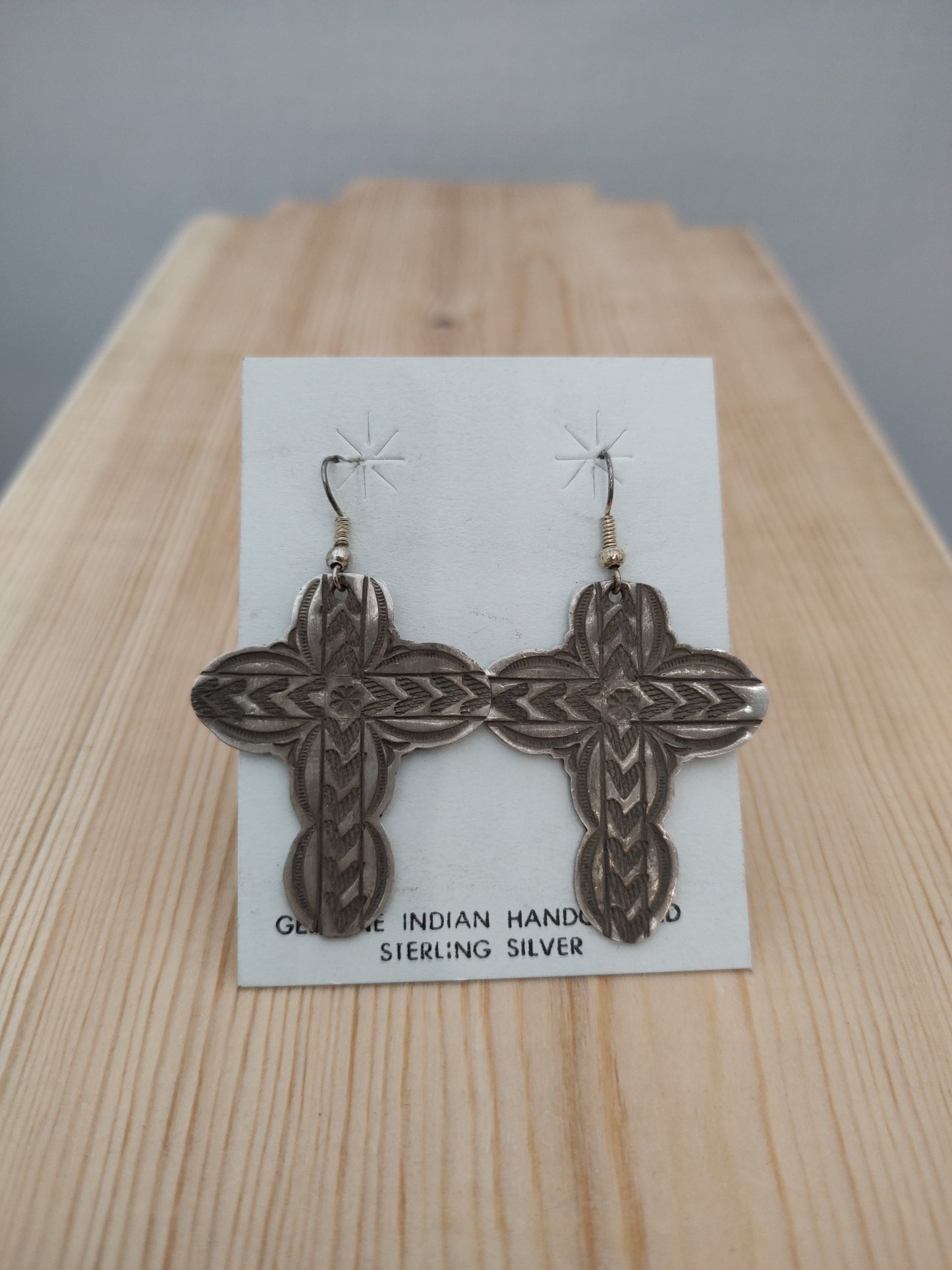 Silver Cross Dangle Hook Earrings