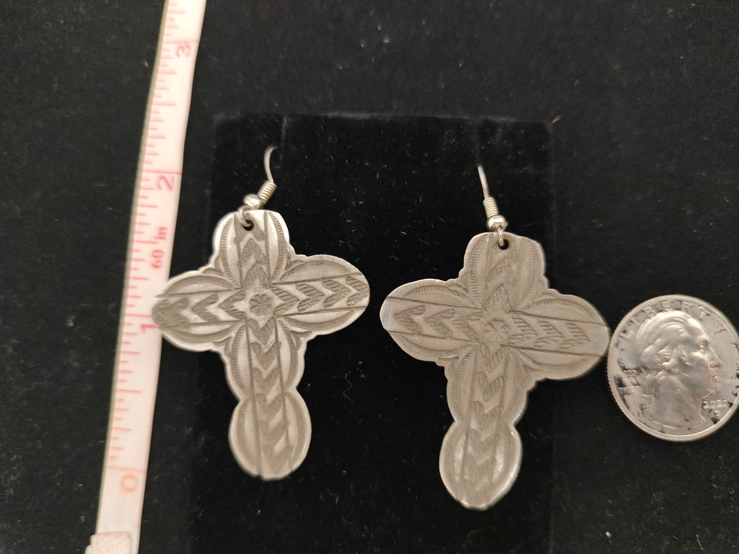 Silver Cross Dangle Hook Earrings