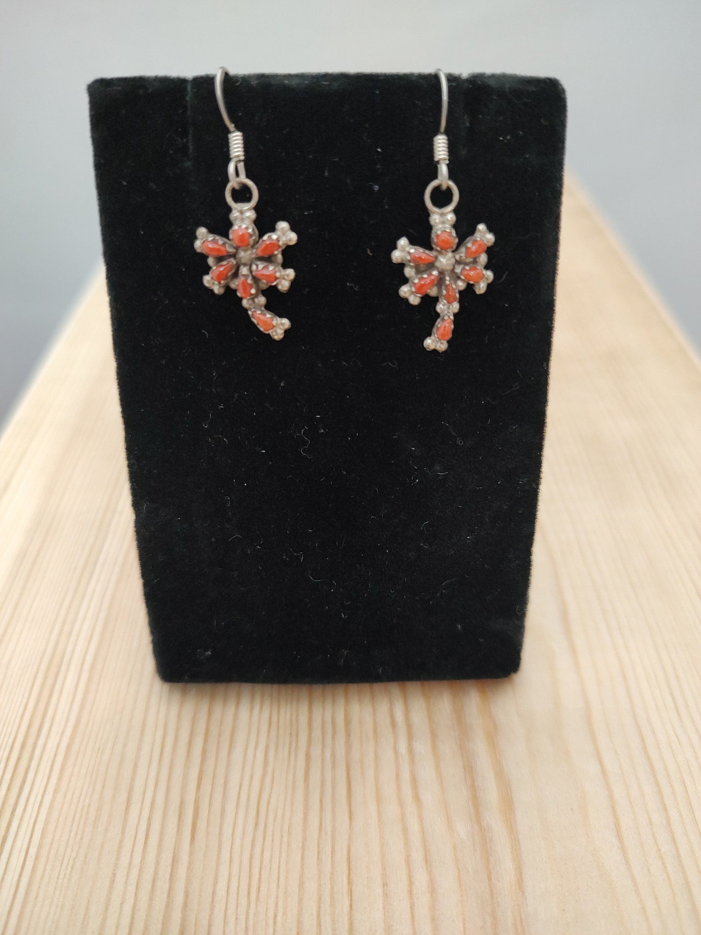 Coral Dragonfly Dangle Hook Earrings