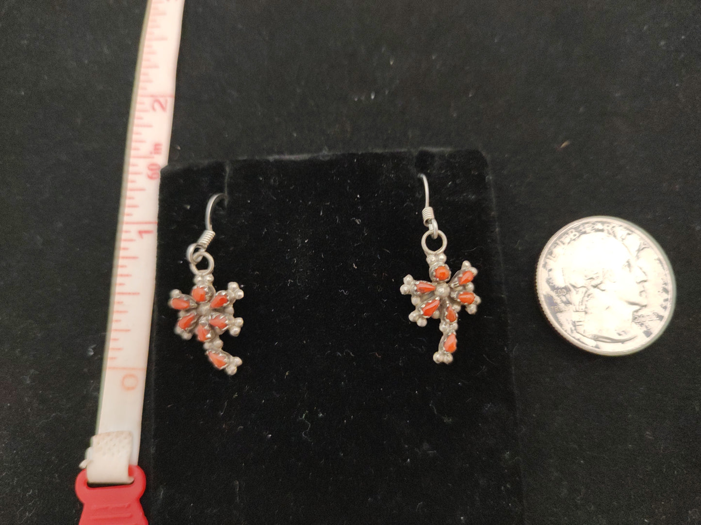 Coral Dragonfly Dangle Hook Earrings