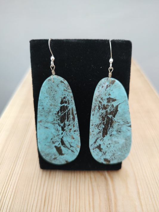 Kingman Turquoise on Slab Earrings with Hooks