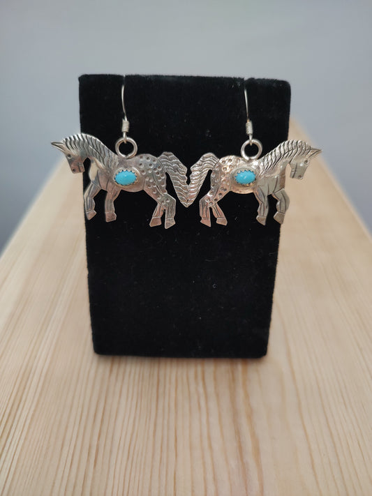 Sleeping Beauty Turquoise on Horse Dangle Hook Earrings