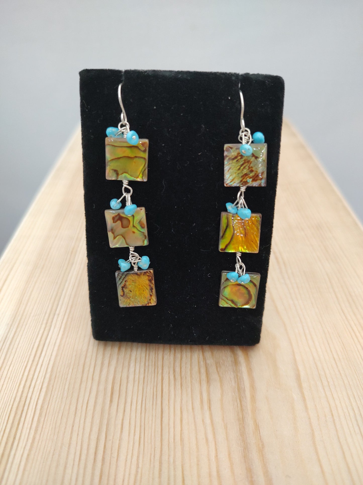 Sleeping Beauty Turquoise and Abolone Shell Hook Earrings