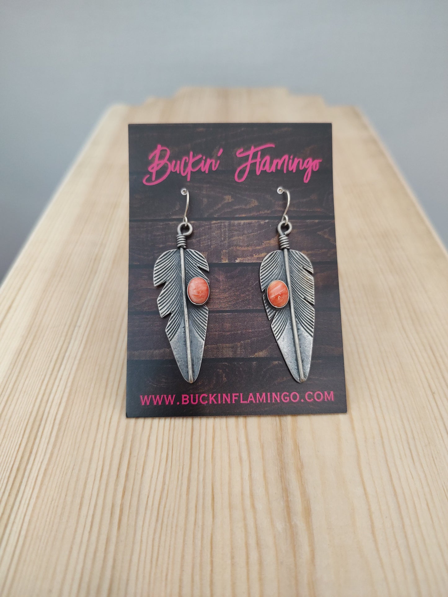 Spiny Oyster on the Silver Feather with Hook Earrings