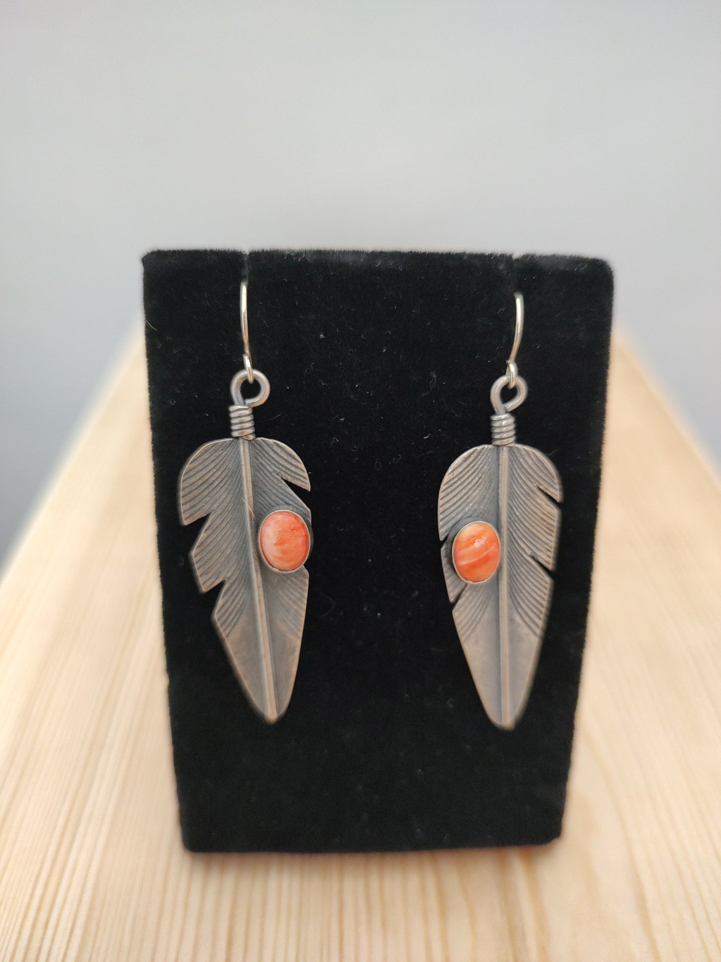Spiny Oyster on the Silver Feather with Hook Earrings