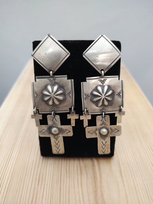 Silver Cross Dangle Hook Earrings