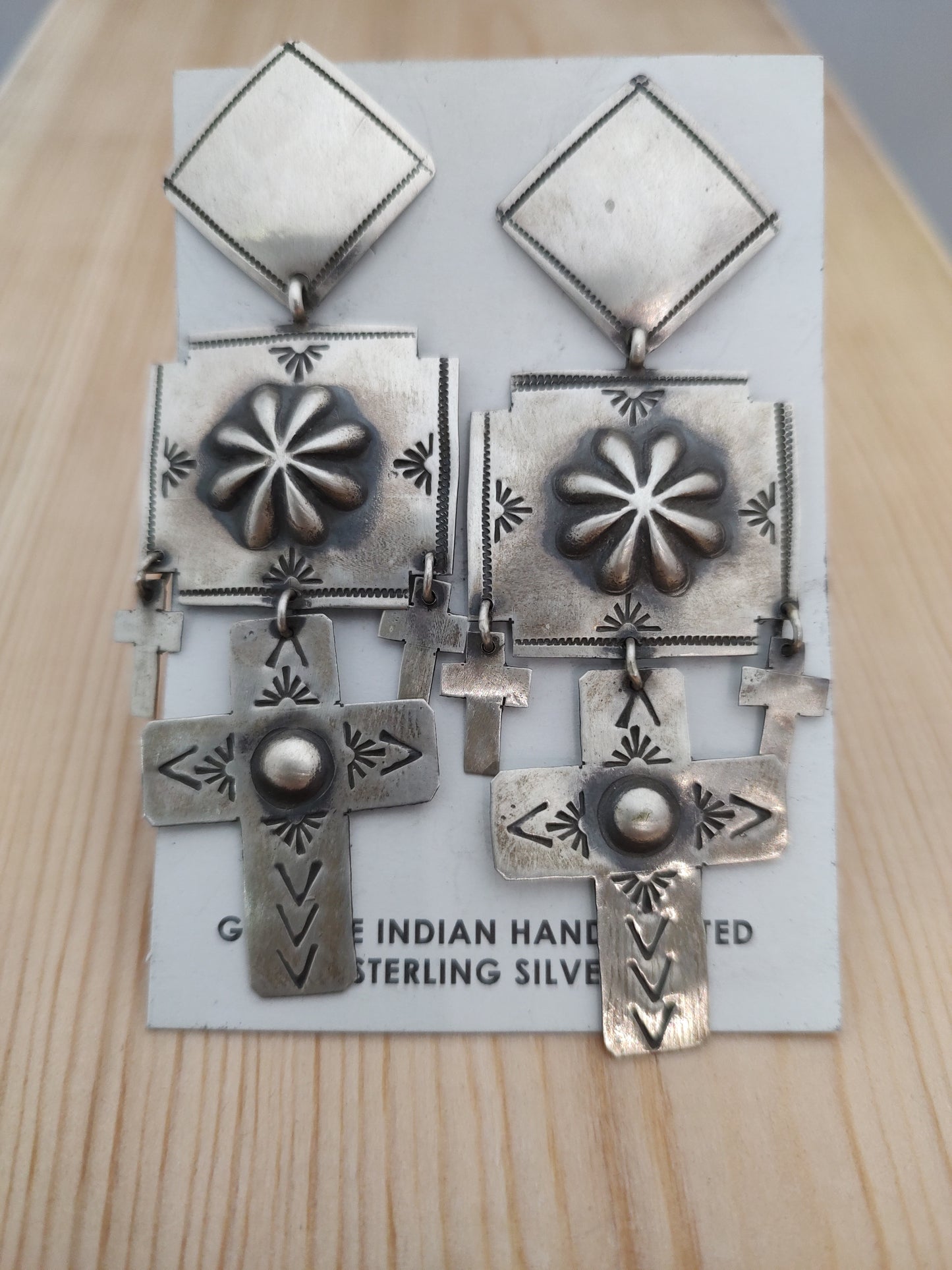 Silver Cross Dangle Hook Earrings