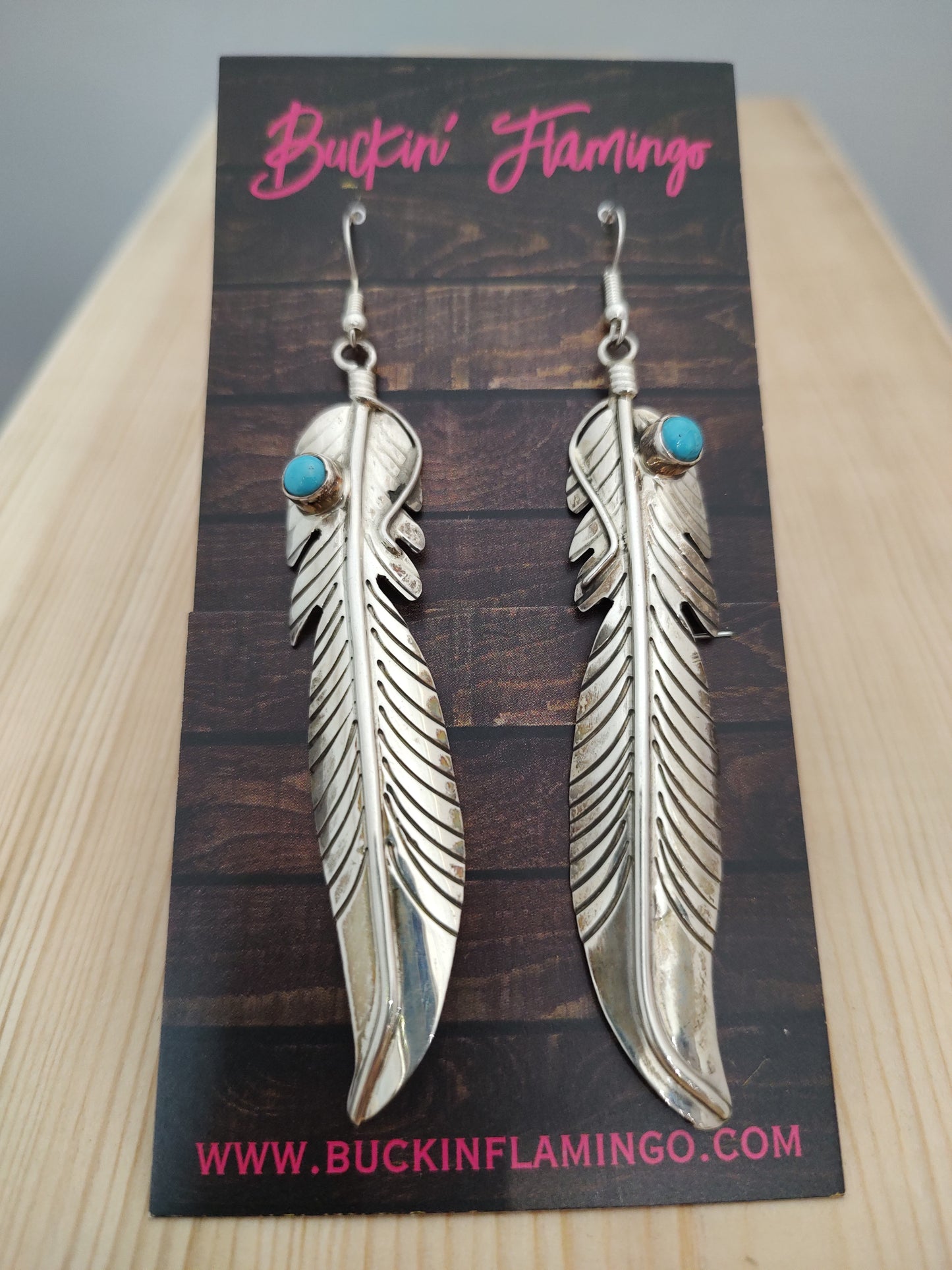 Sleeping Beauty Turquoise on the Silver Feather with Hook Earrings