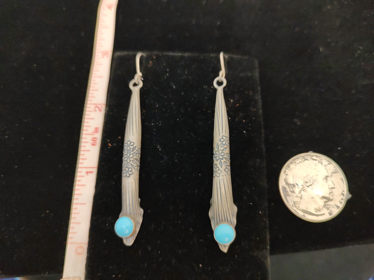 Sleeping Beauty Turquoise on the Folded Stamped Silver with Hook Earrings