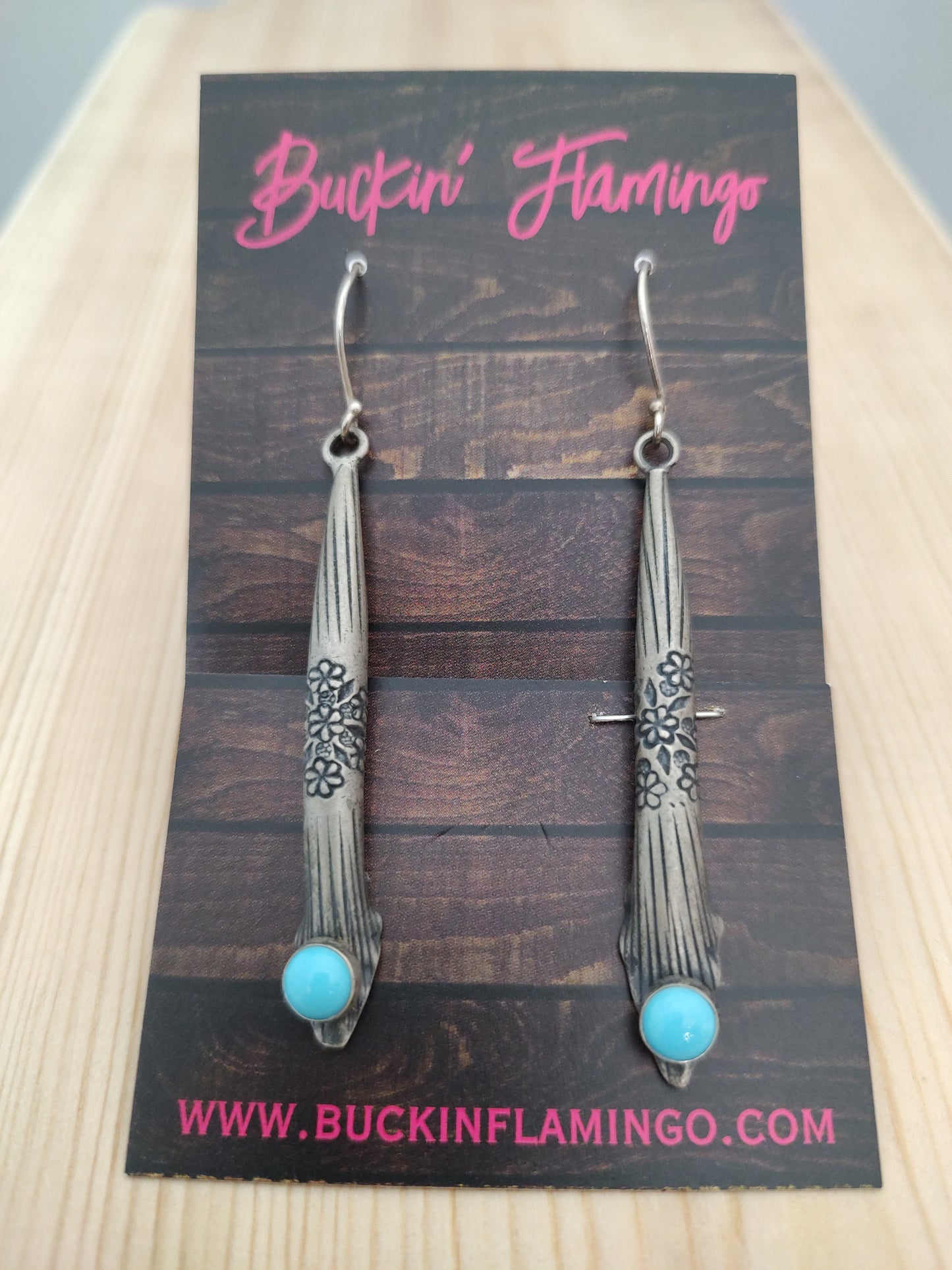 Sleeping Beauty Turquoise on the Folded Stamped Silver with Hook Earrings