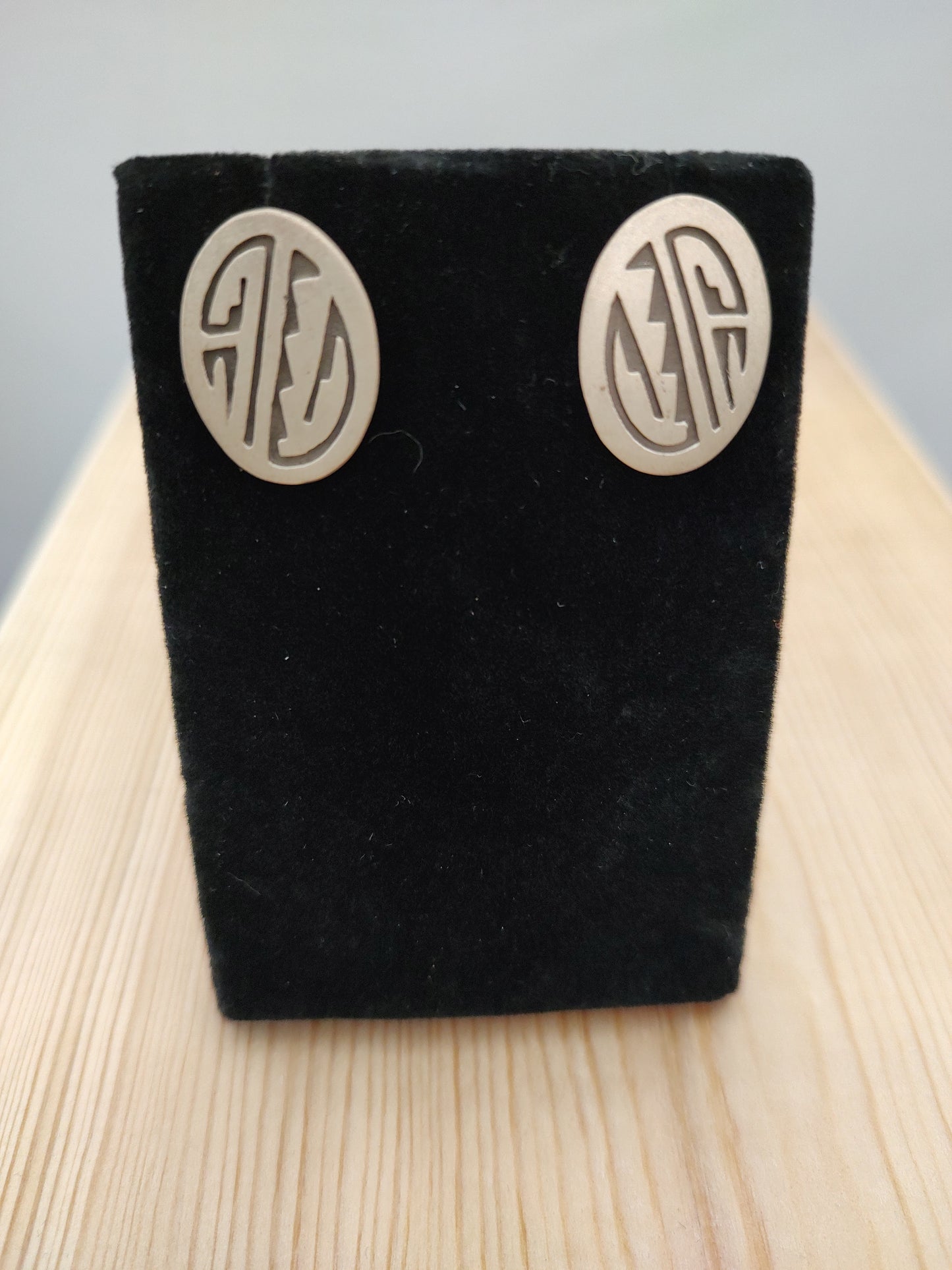Silver Post Earrings with Geometric Design