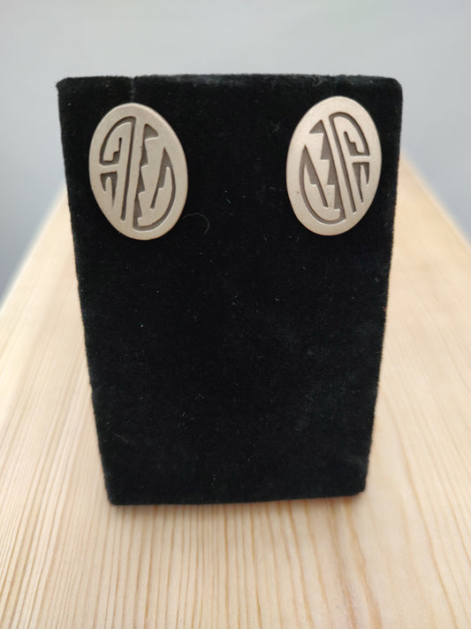 Silver Post Earrings with Geometric Design