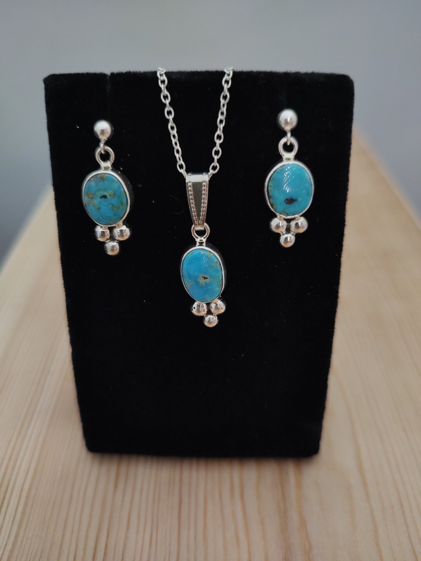 Kingman Turquoise Pedant and Earring with Silver Necklace - Matching Set