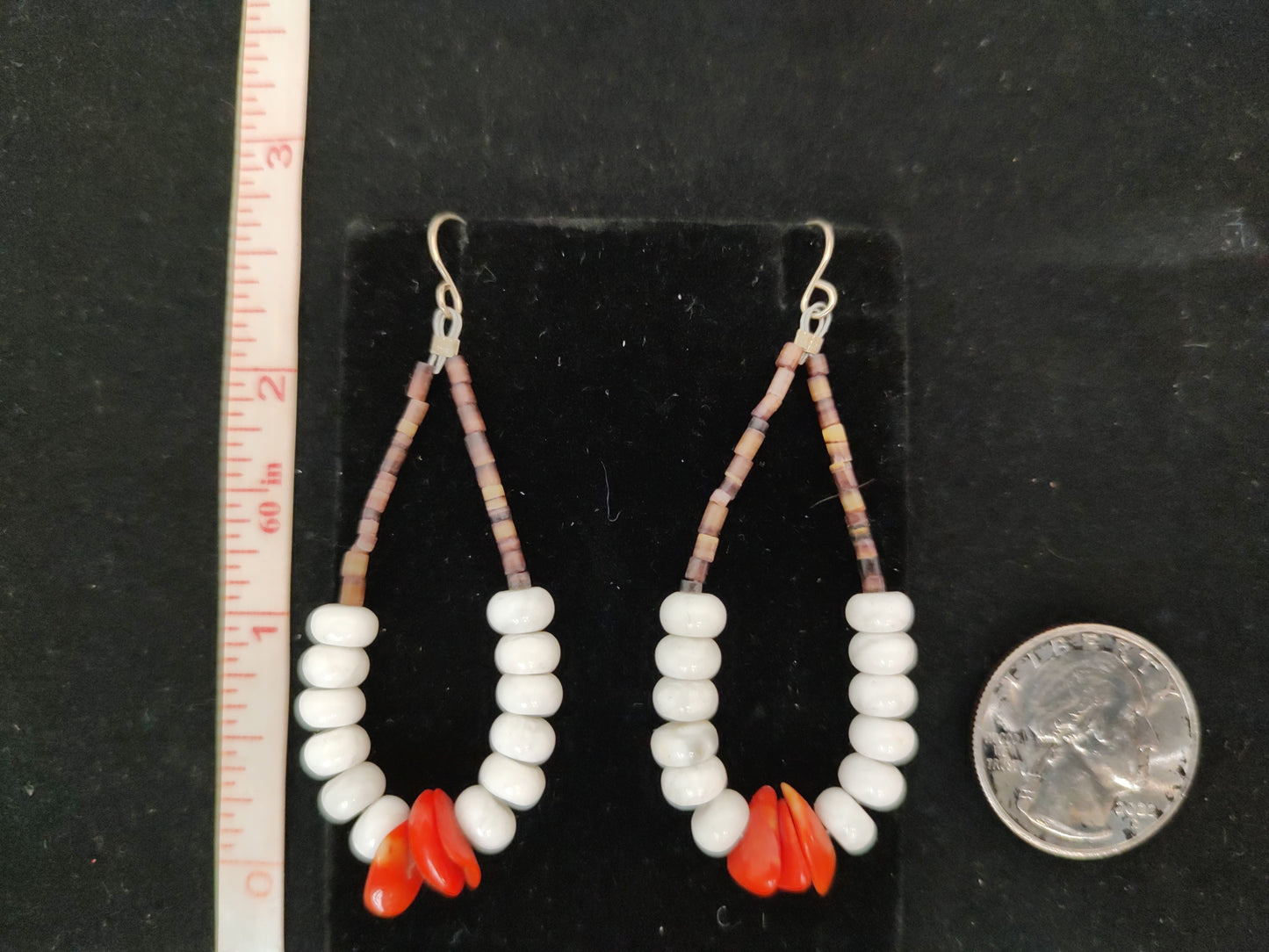 Pin Shell, Howlite, and Coral in Teardrop Shape with Hook Earrings