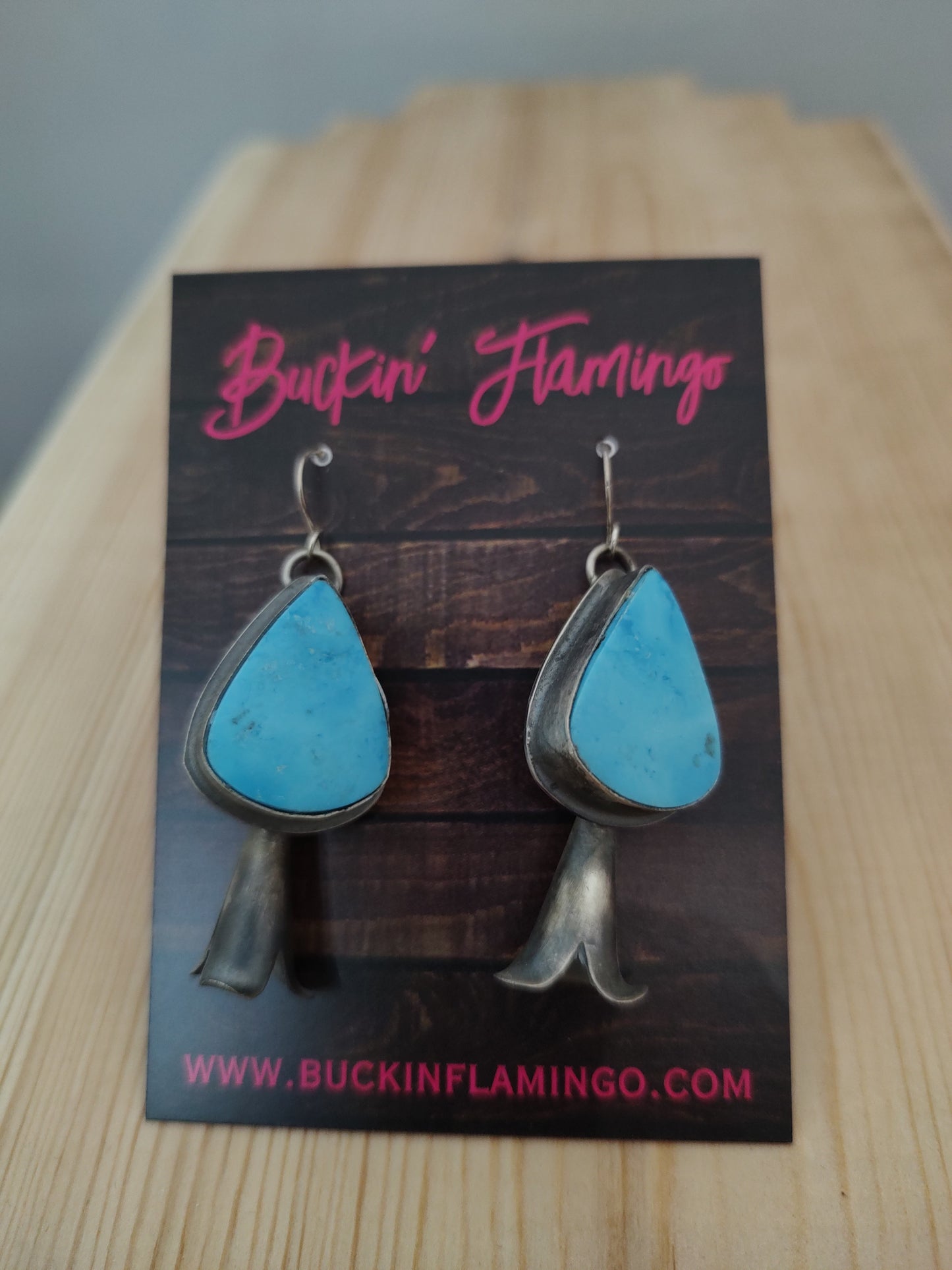 Kingman Turquoise Teardrop Squash Blossom Dangle Earring