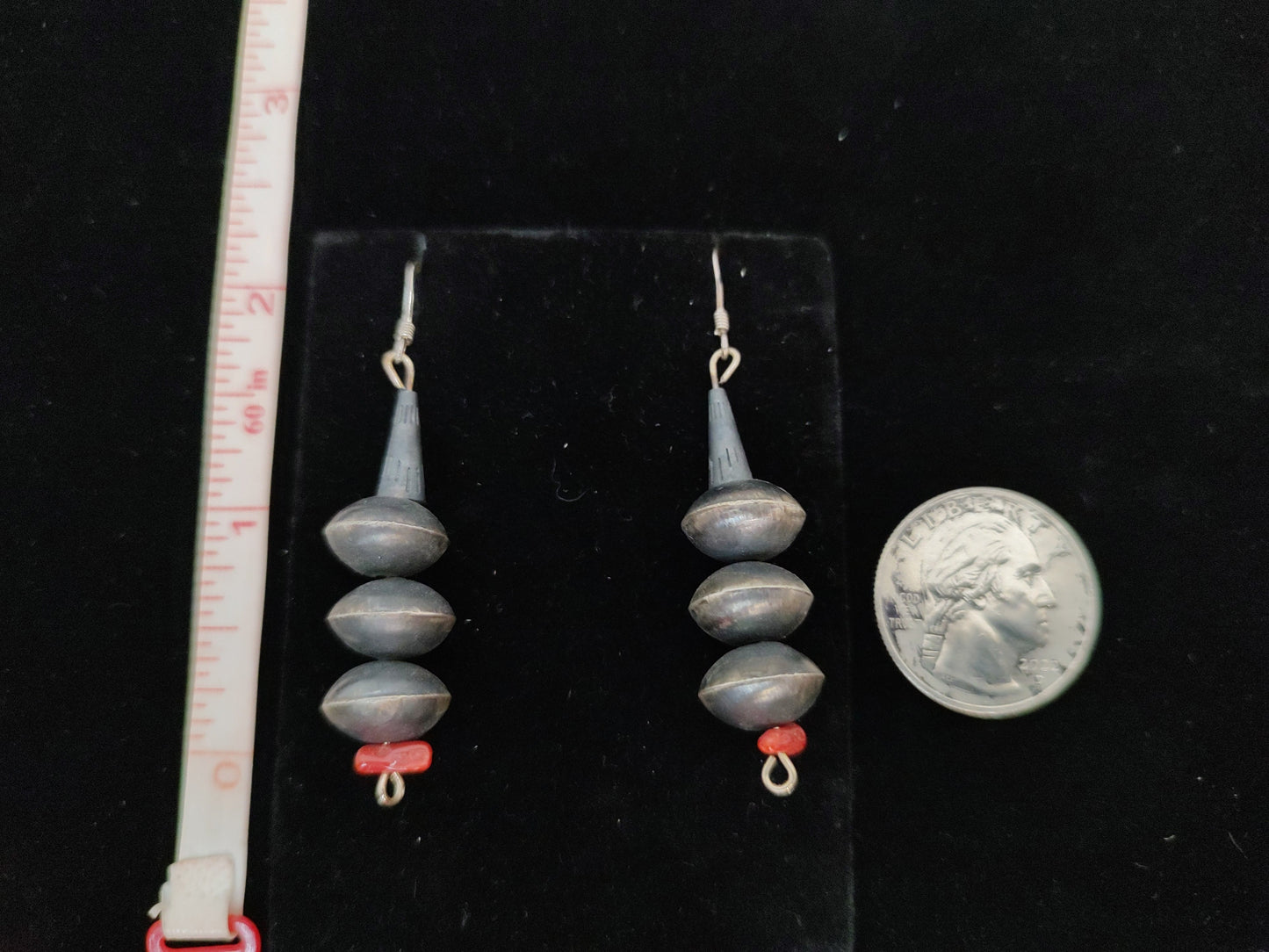 Silver Handmade Navajo Saucer with Coral Hook Earrings