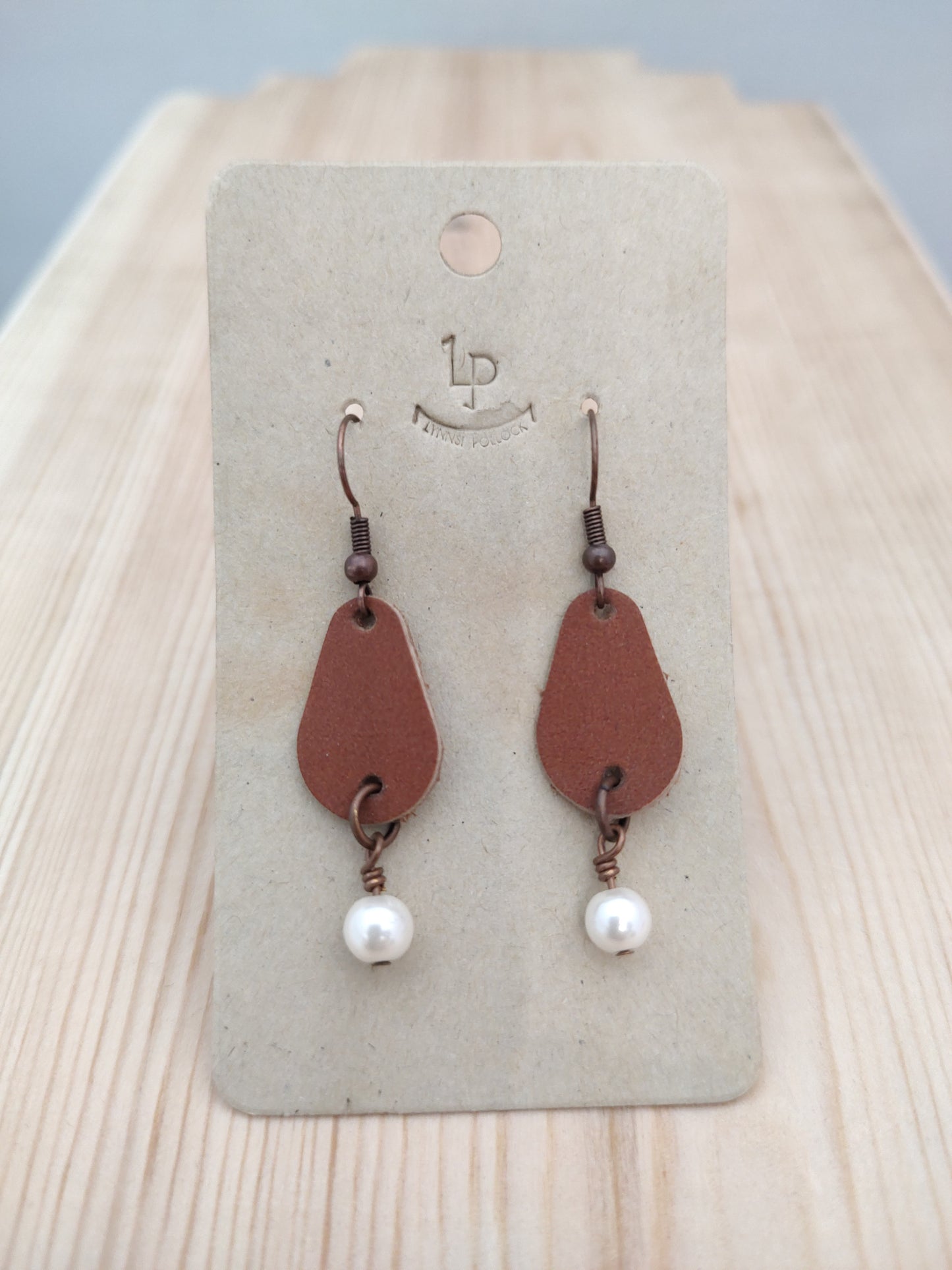 Leather and Hook Dangle with Simulated Pearl Beads Earrings