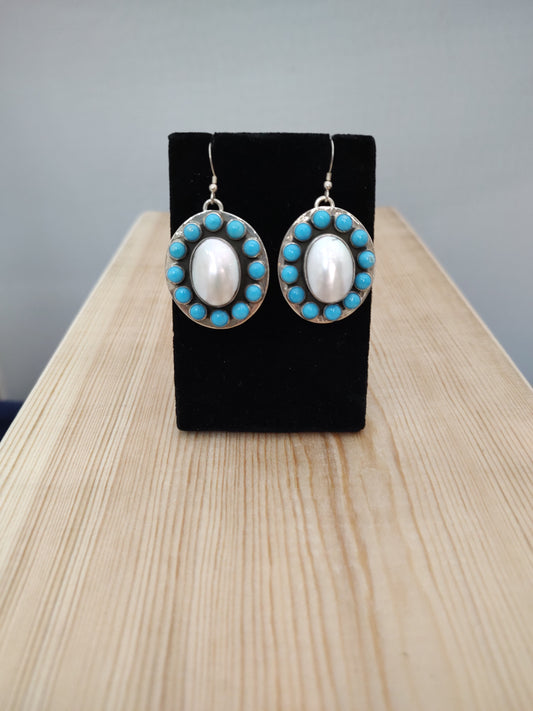 Mother of Pearl and Sleeping Beauty Turquoise Hook Earrings