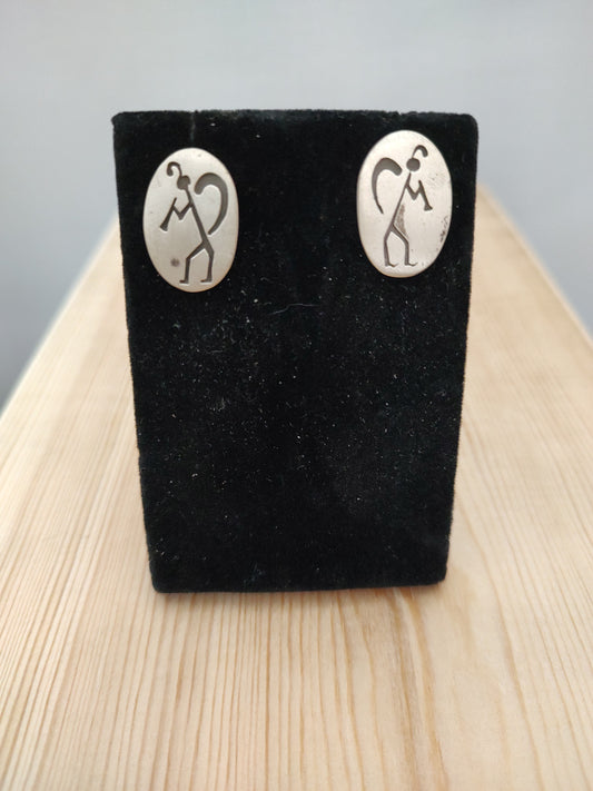 Silver Post Earrings with Kokopelli Design