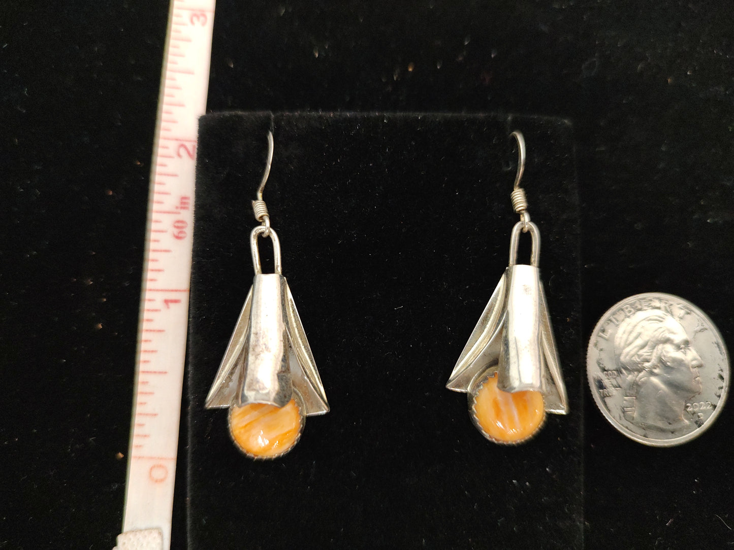 Spiny Oyster in Squash Blossom Dangle Hook Earrings