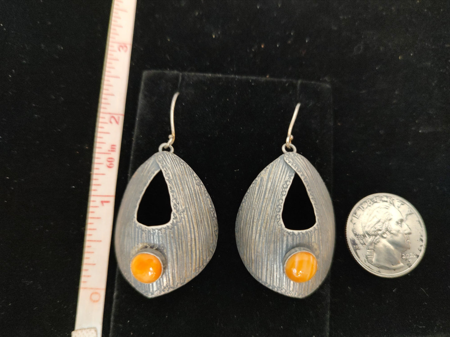 Spiny Oyster on Etched Silver with Hook Earrings