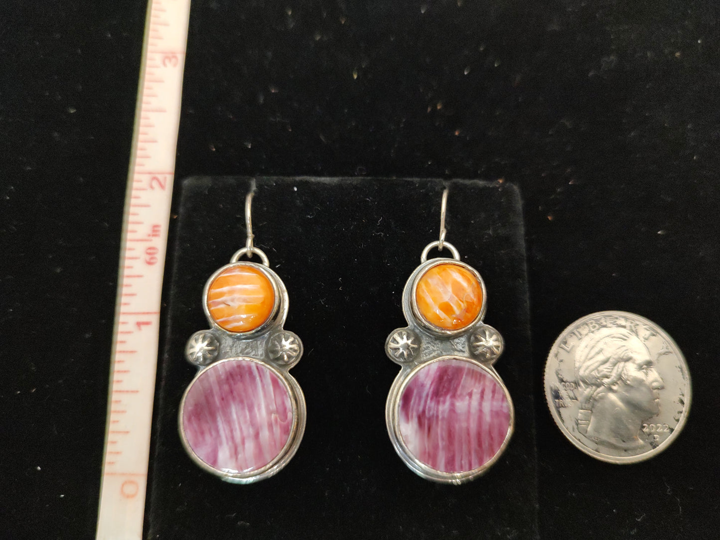 Orange and Purple Spiny Oyster Dangle Hook Earrings