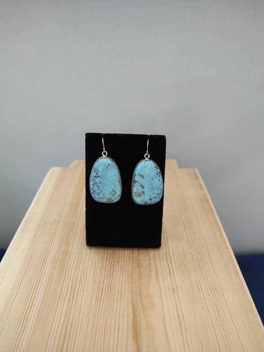 Blue Web Turquoise Slab Earrings by Paul Livingston, Navajo