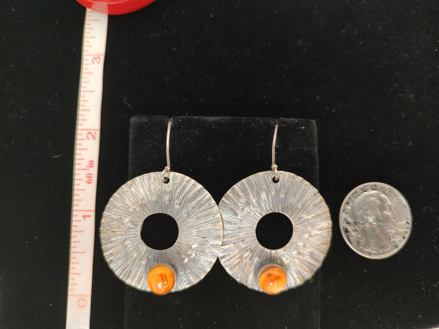 Orange Spiny Oyster Cabochon on Hook Dangle Earrings