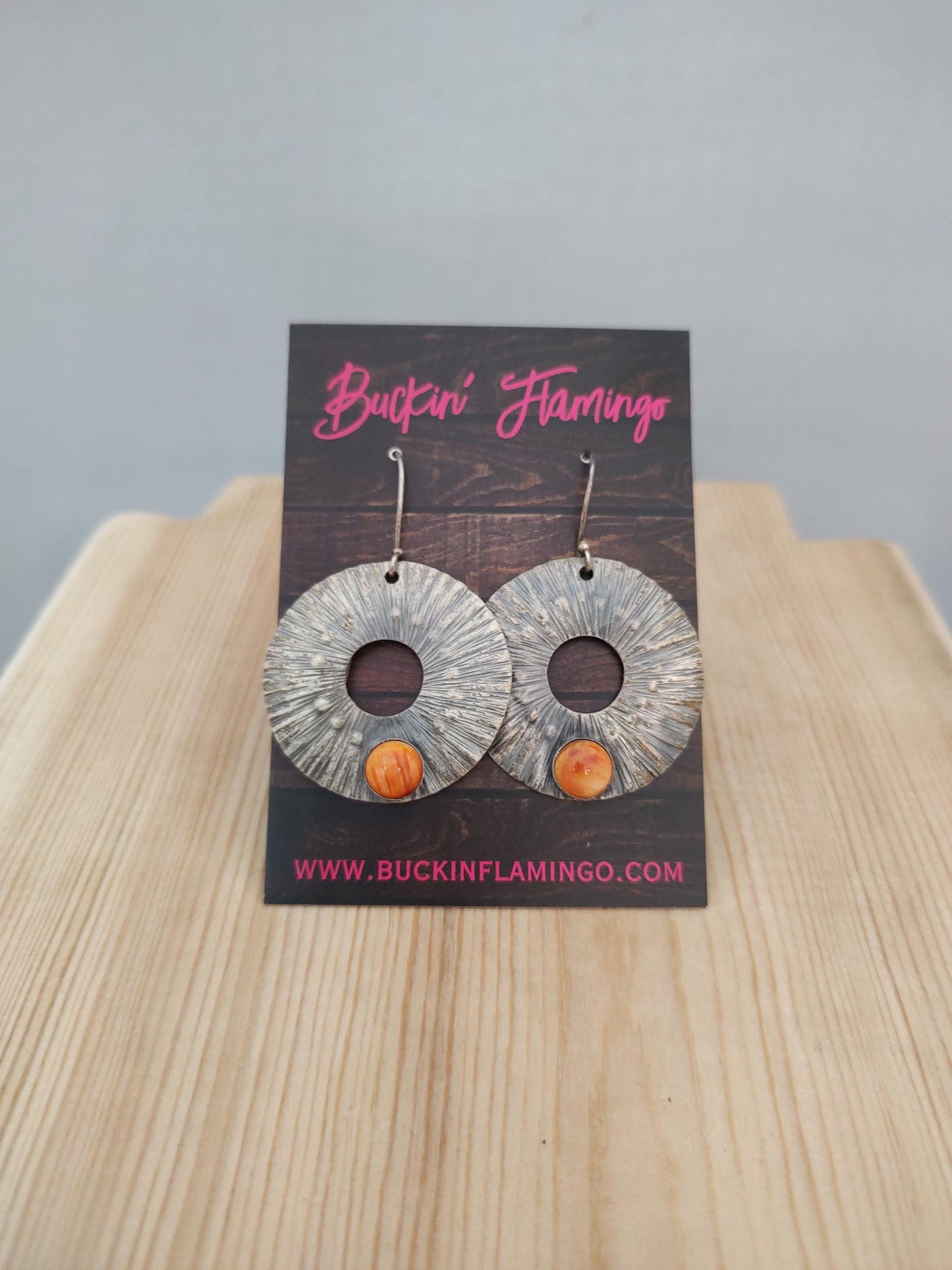 Orange Spiny Oyster Cabochon on Hook Dangle Earrings