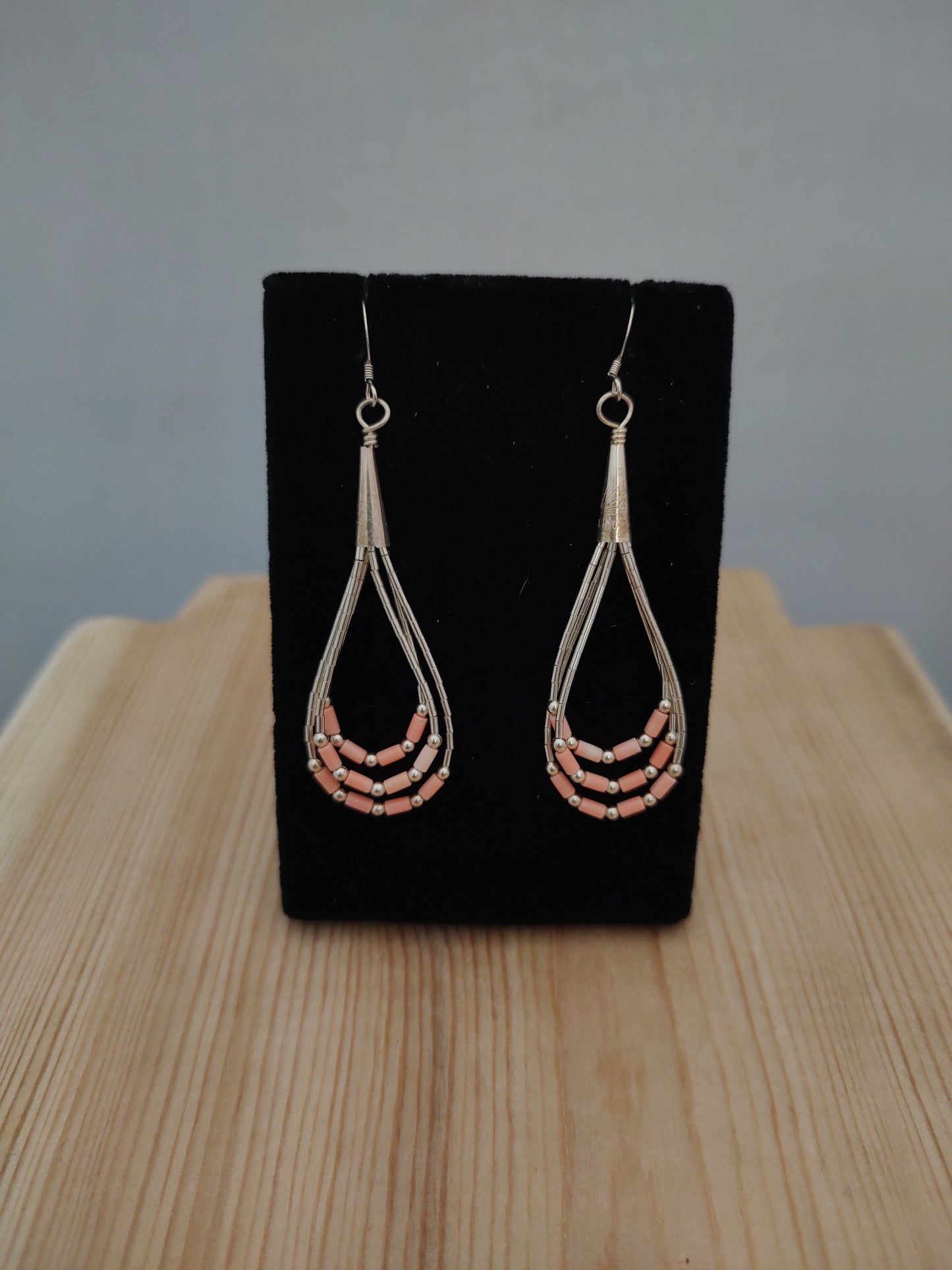 Pink Coral and Silver Beads with Liquid Silver on Hook Earrings