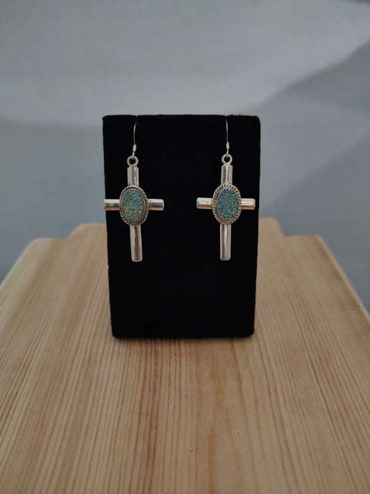 Druzy Cross Hook Earrings