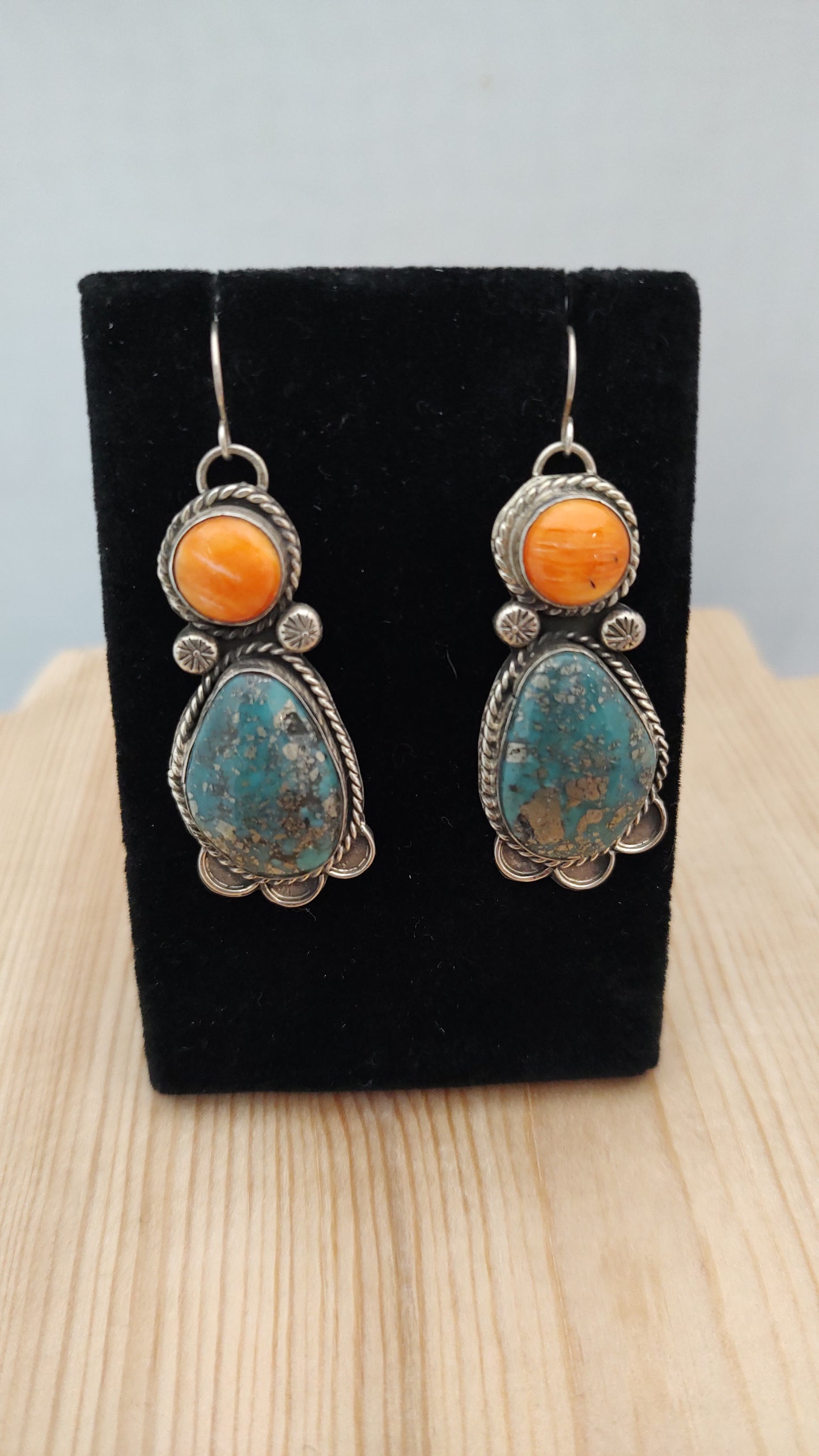 Persian Turquoise and Spiny Oyster Earrings